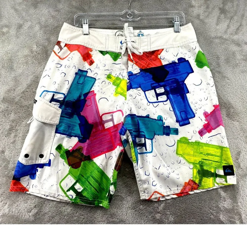 Quiksilver Cypher Series Board Shorts Water Gun Print White Multicolor Size 33